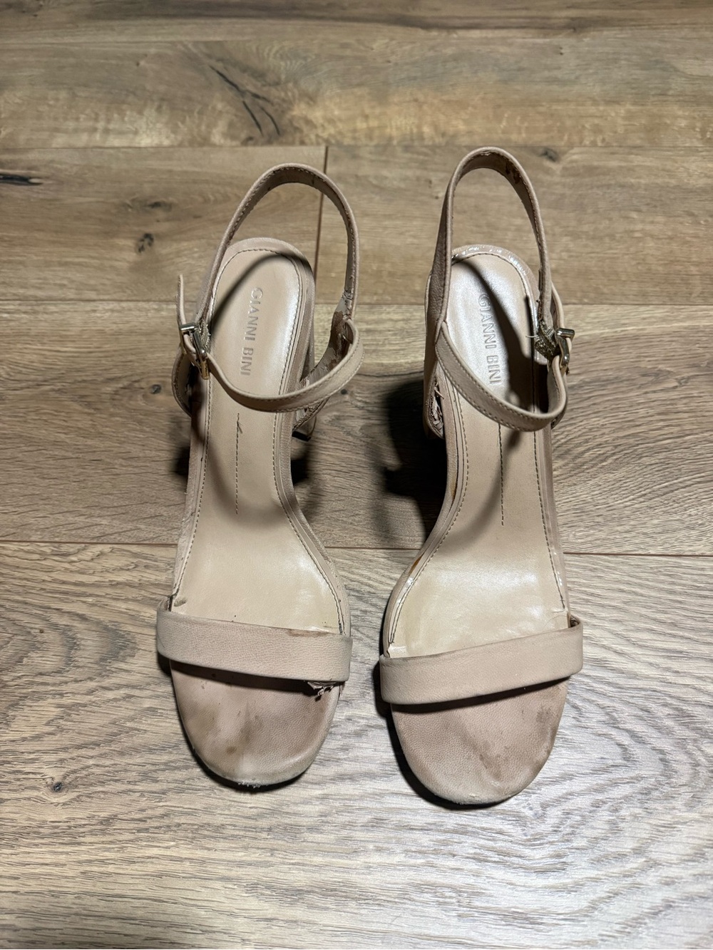 Gianni Bini Blush Beige Open-Toe Slingback Heels